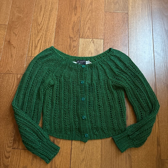 Women’s Vintage 80’s Gil Aimbez Genre Forest Green Knit Cardigan Sweater Small - Picture 1 of 6